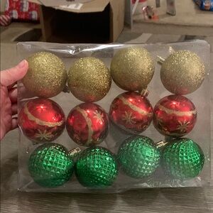 Festive Gold, Red, and Green Holiday Ornaments Set